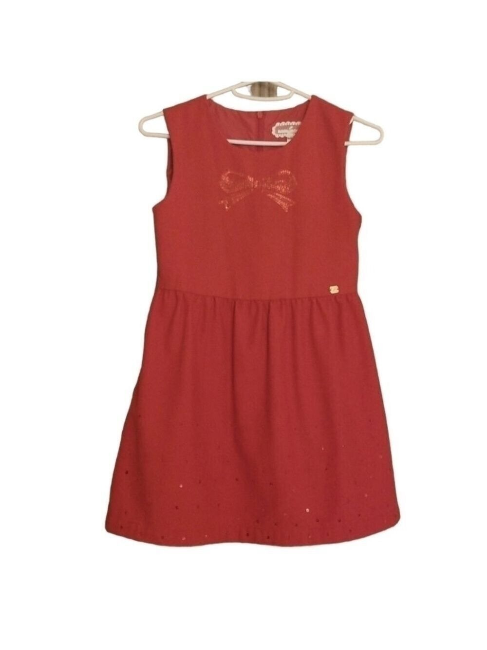 𝅺Valentine dress Girls Sz 10 140/64 Vintage Red Dress Red Sequin Bow Sleeveless